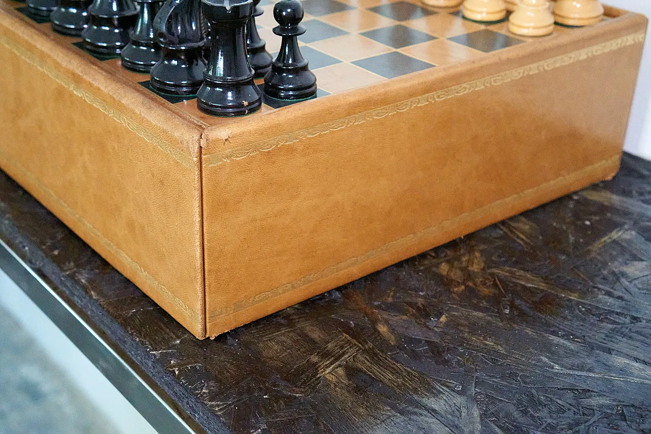 Chessboard with drawer covered in leather, 70s 2