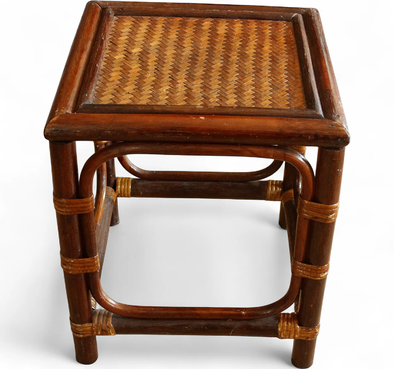 Small plant stand rattan, bamboo, wood, 70s 9