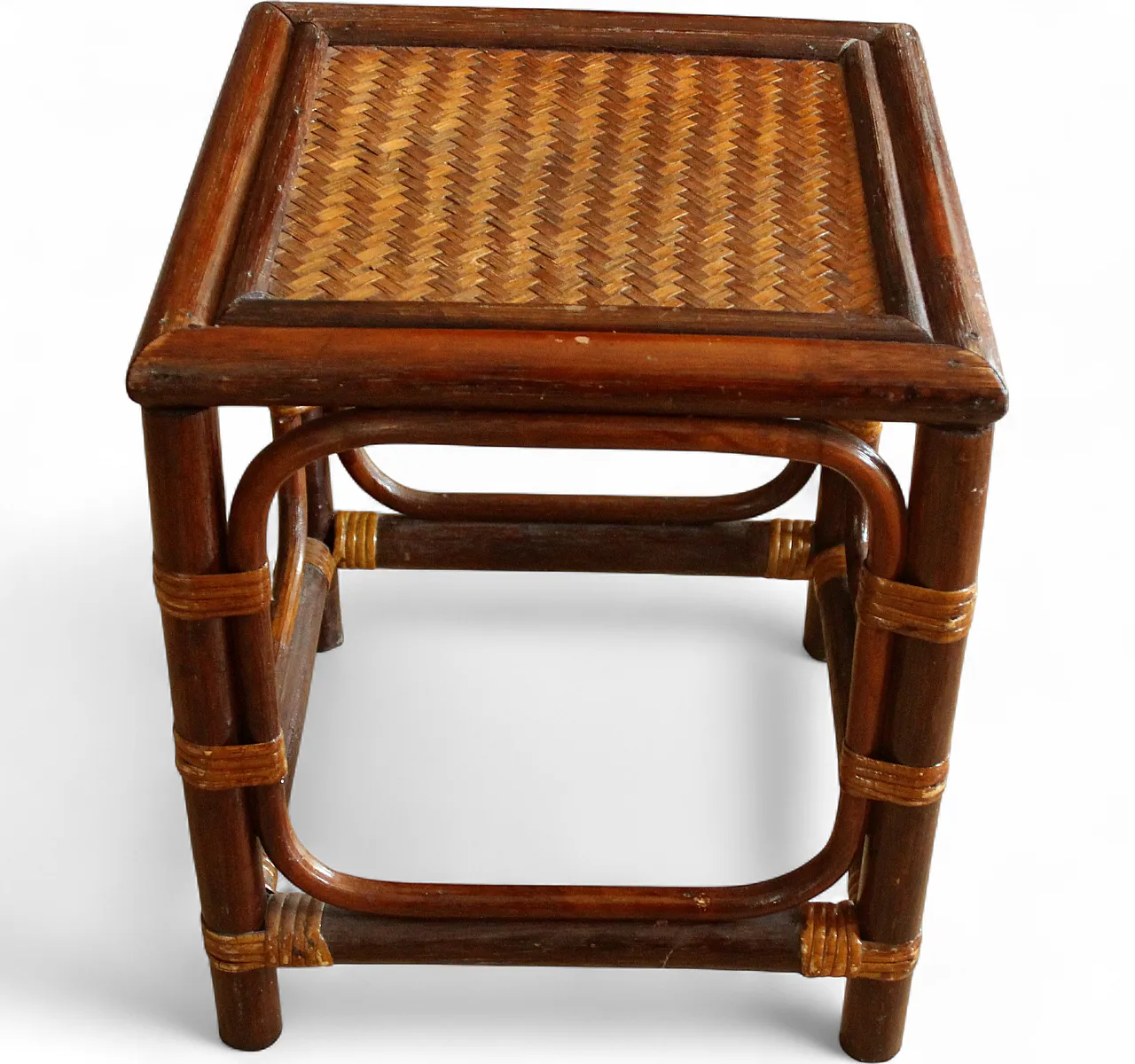 Small plant stand rattan, bamboo, wood, 70s 10