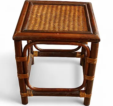 Piccolo supporto per piante rattan, bambù, legno, anni '70