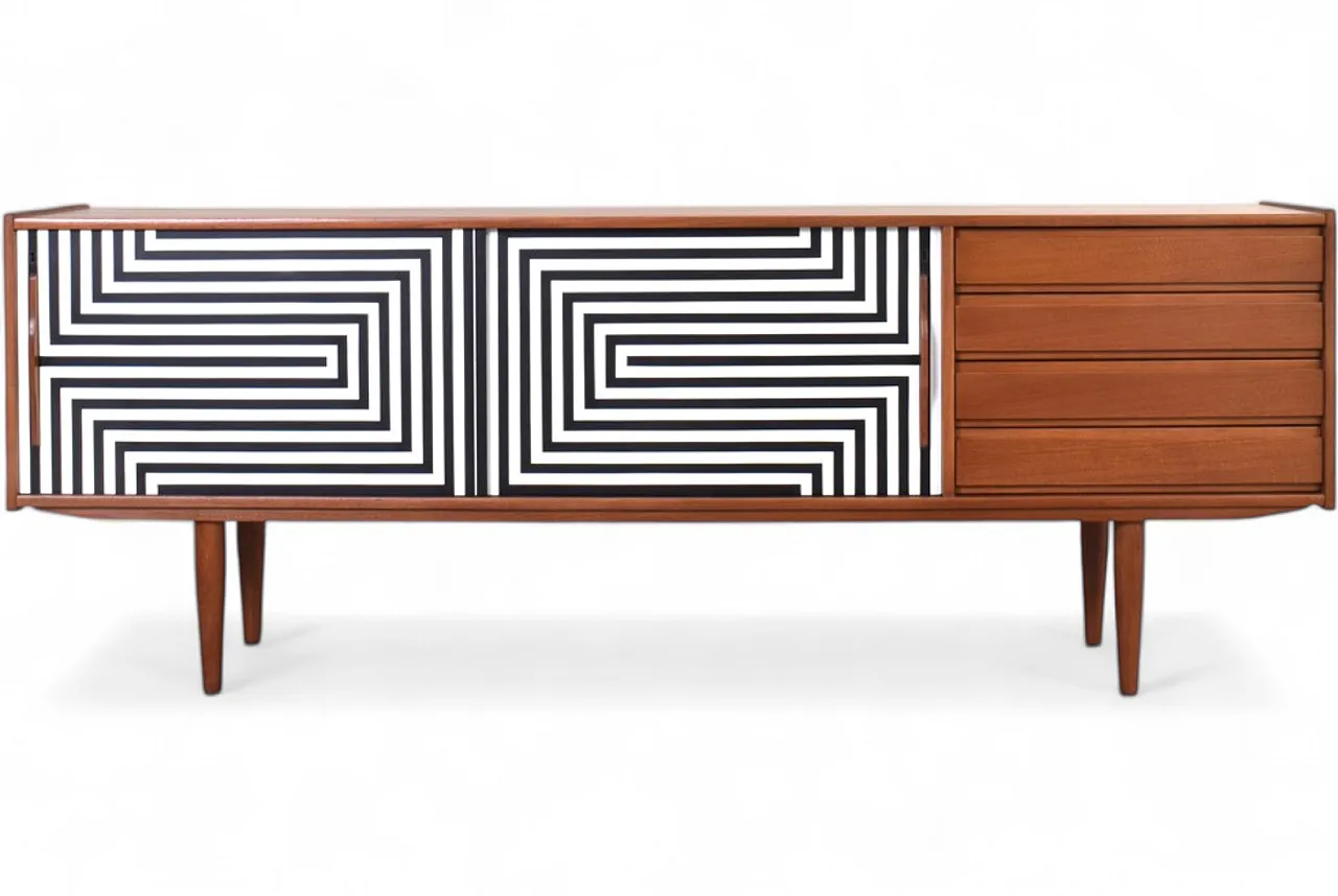 Mid-Century Op-Art Hand-Painted Danih Teak Sideboard, 1960s 17