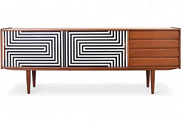 Mid-Century Op-Art Hand-Painted Danih Teak Sideboard, 1960s