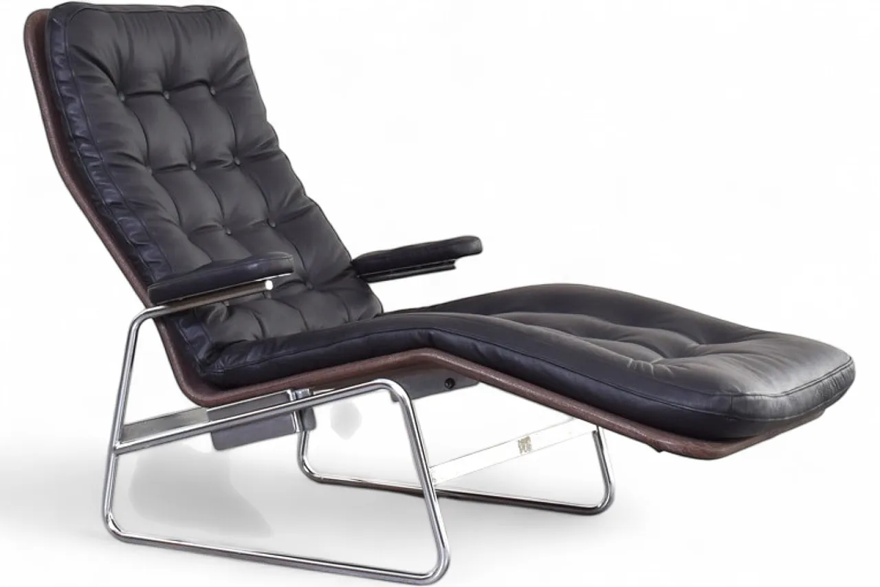 Bauhaus Leather and Chrome Fenix Chaise Lounge by Sam Larsson Dux 17