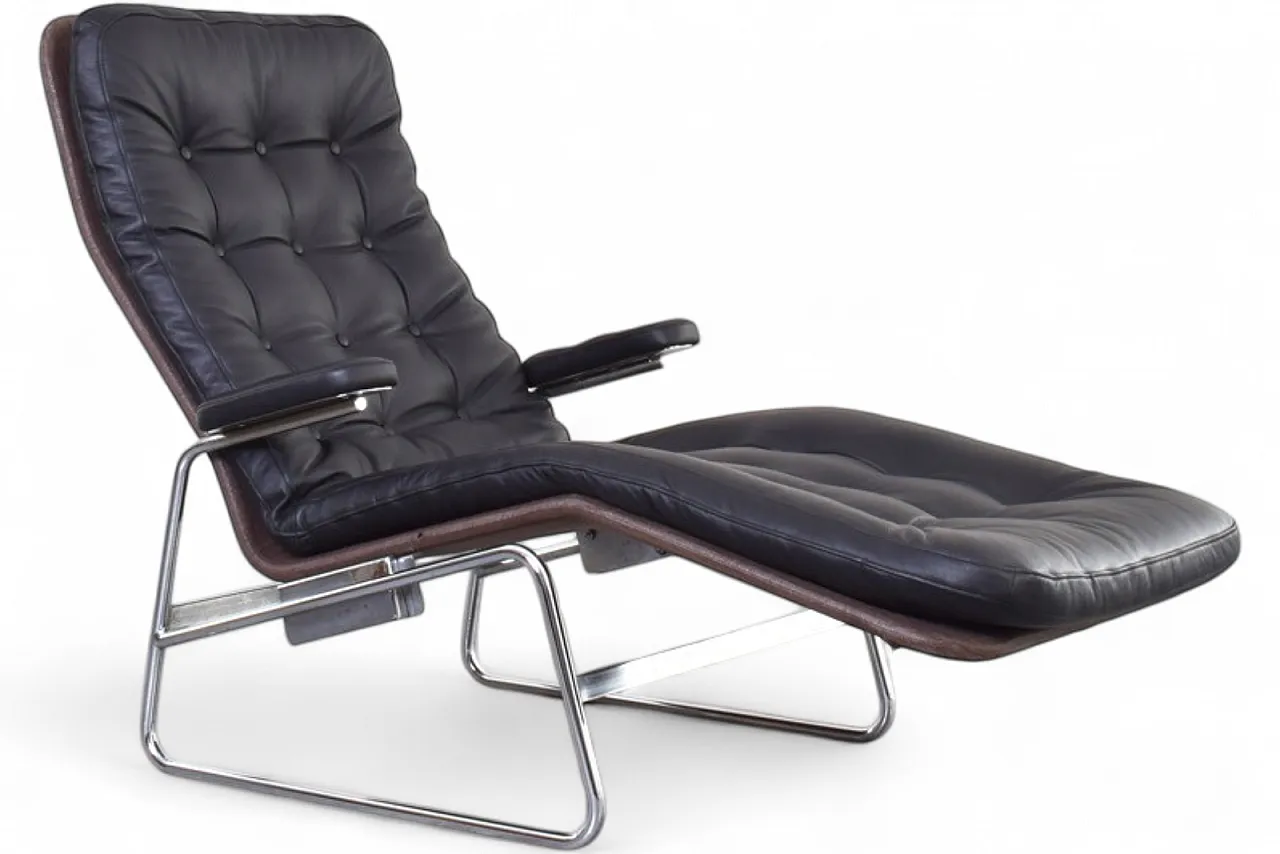 Bauhaus Leather and Chrome Fenix Chaise Lounge by Sam Larsson Dux 15
