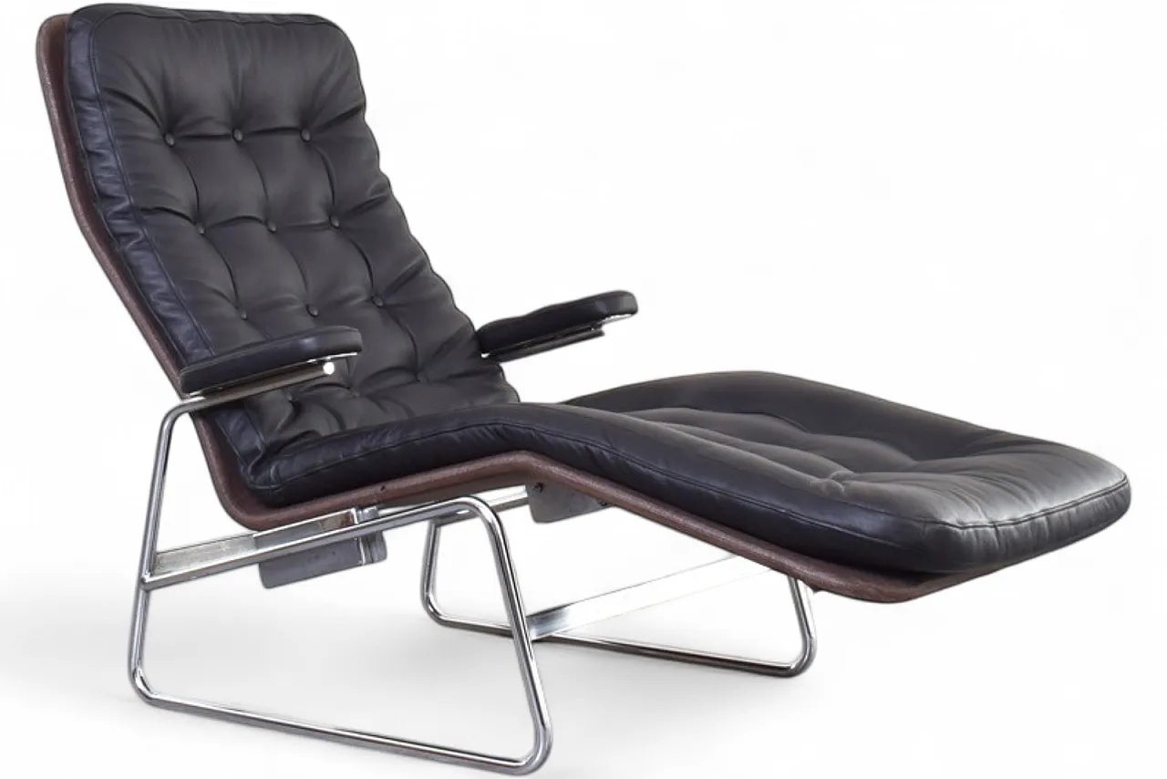 Bauhaus Leather and Chrome Fenix Chaise Lounge by Sam Larsson Dux 16