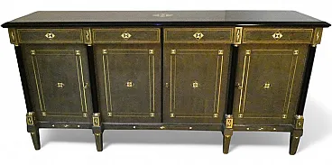 Credenza Hollywood Regency in stile Luigi XVI in radica, lacca grigia e ottone, Francia, anni '80