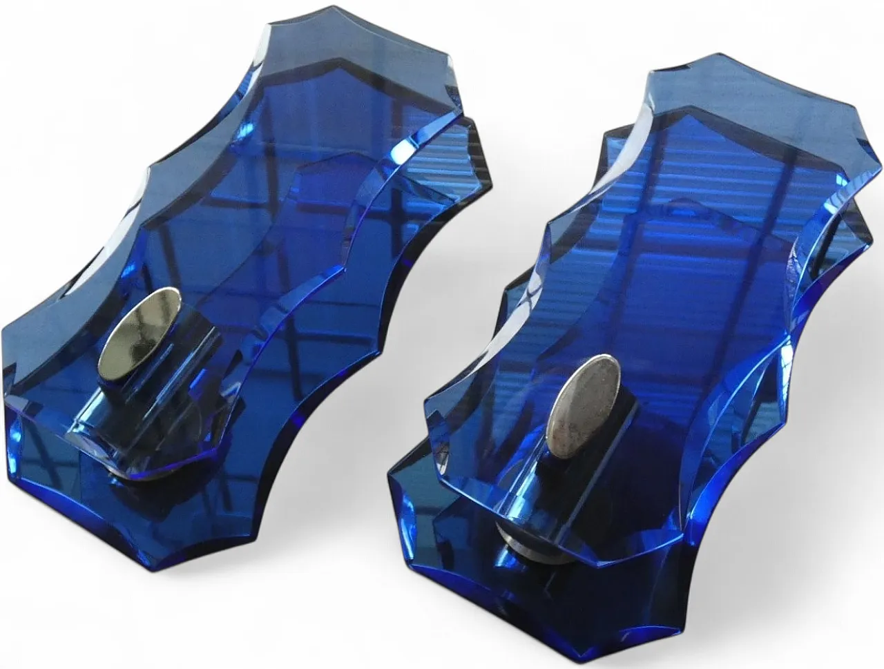 Pair of Cristal Art Blue Glass Wall Lamps, 1970s 8
