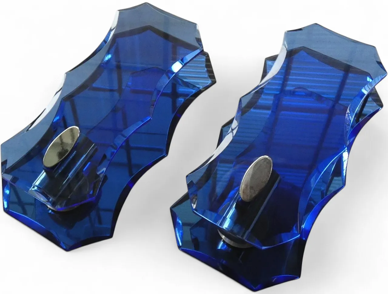 Pair of Cristal Art Blue Glass Wall Lamps, 1970s 9