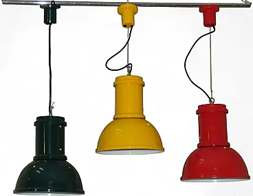 3 Painted Metal Pendant Lights by Fontana Arte, 1970s