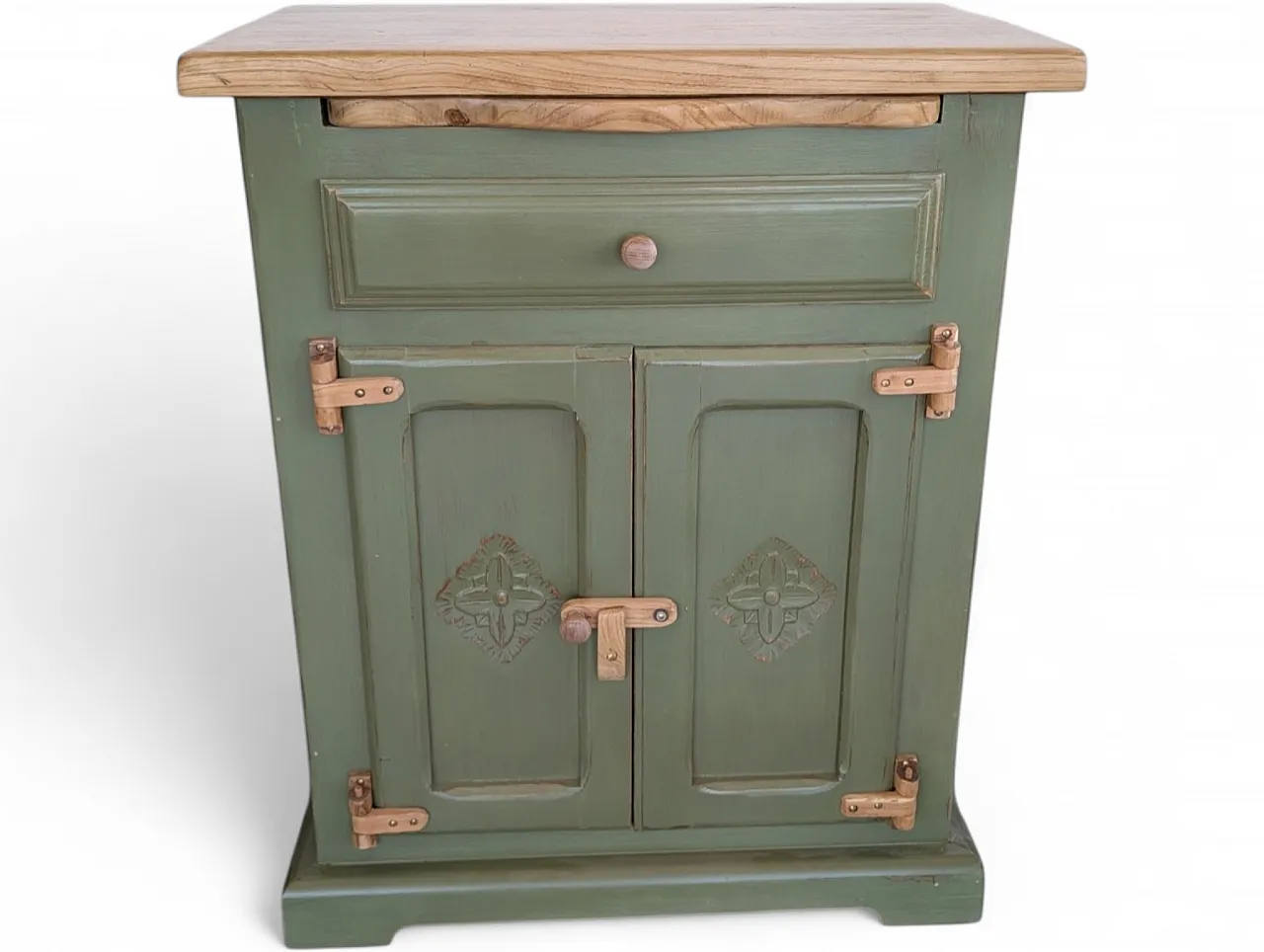 Restored chestnut wood cabinet with 1 cutting board, 1980s 12