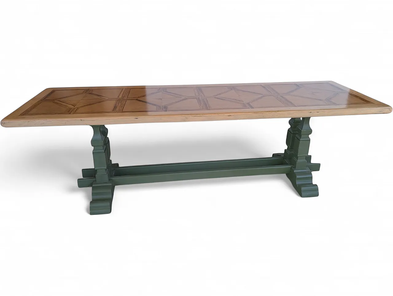 Entirely restored table in chestnut wood and walnut top 8