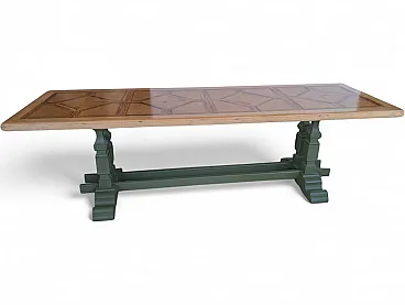 Entirely restored table in chestnut wood and walnut top
