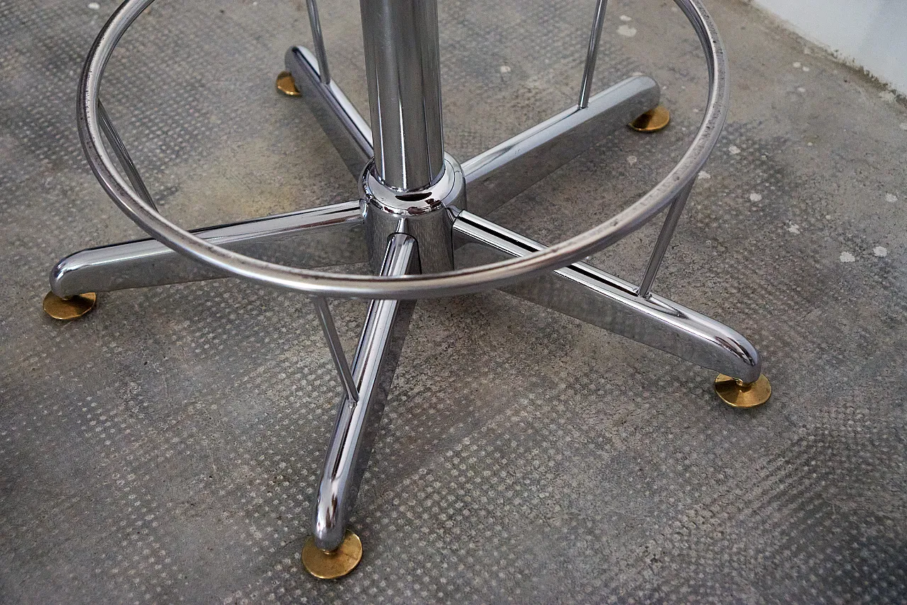 Industrial chrome and wood stool, adjustable in height, 60s-70s 2