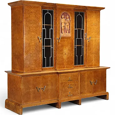 Art Deco living room furniture veneered in maple burl, 20th century