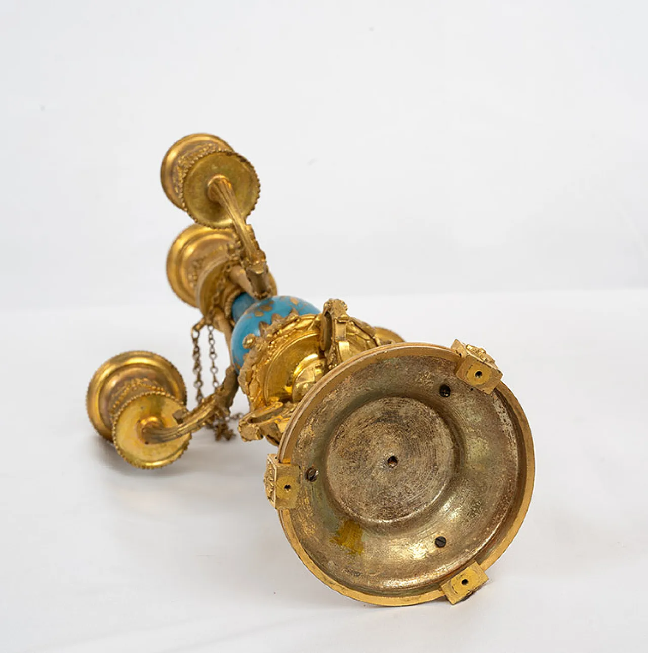 Coppia di candelieri antichi Napoleone III in bronzo dorato, '800 3