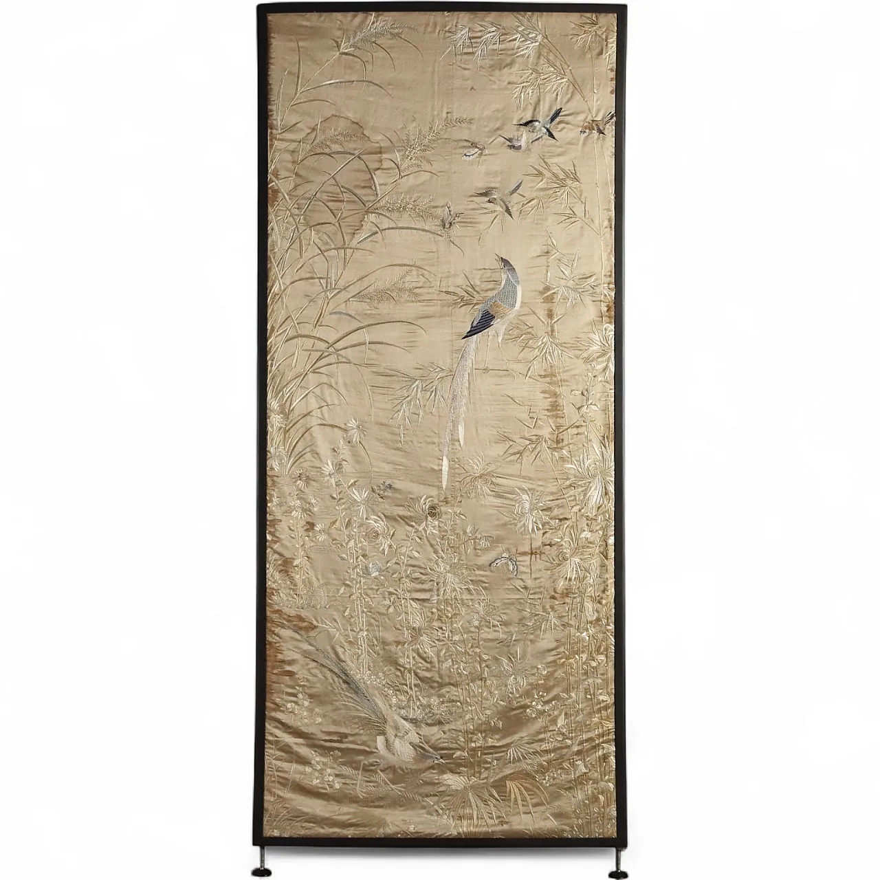 Large screen in embroidered silk, 19th century 11