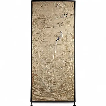 Large screen in embroidered silk, 19th century