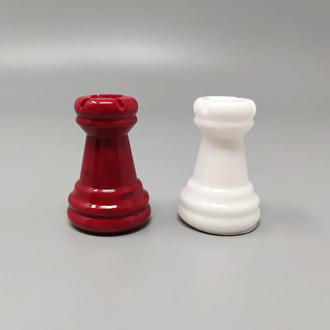 1970s Italian Volterra Alabaster Chess Set – Rare in Red & White. Made 11