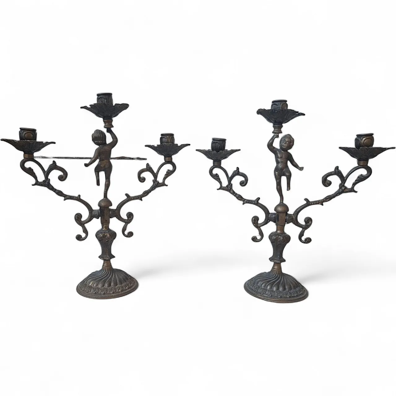 Pair of solid bronze candelabra, late 19th century 8
