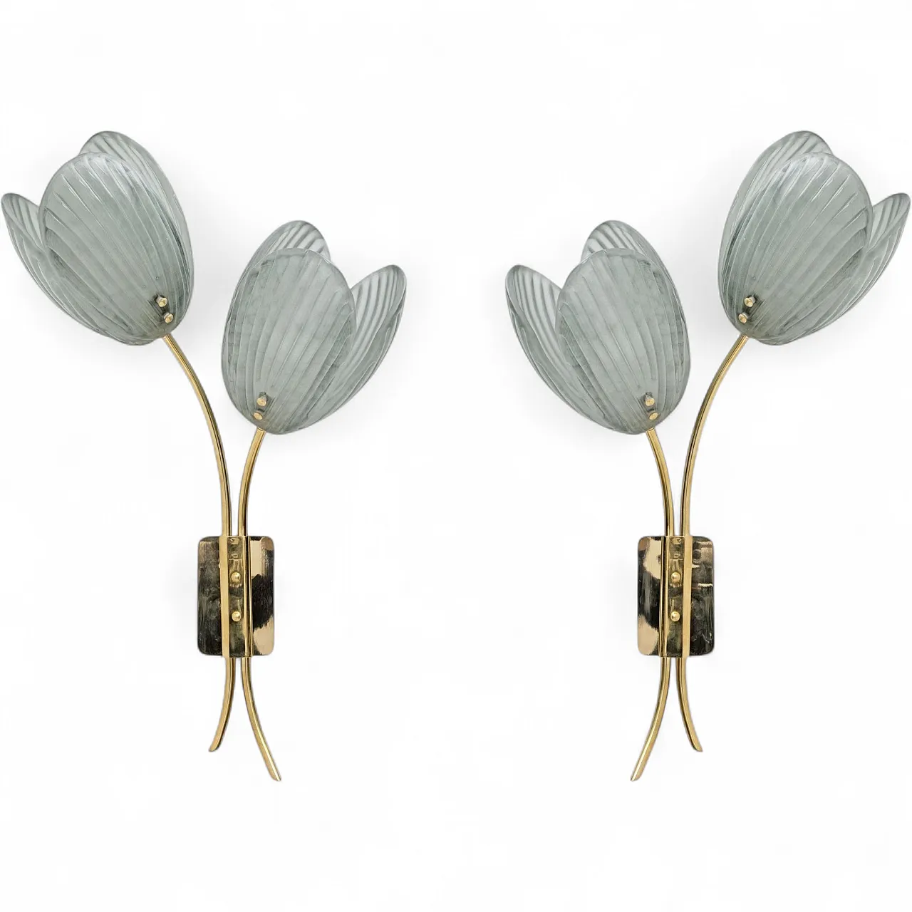 Pair of Tulips Murano glass and brass sconces, 20th century 12