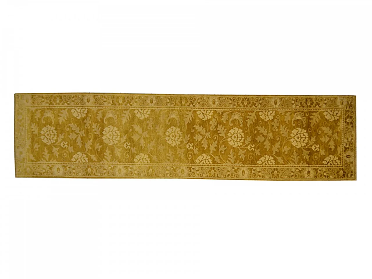 Floral lotus Patterned Ocre Runner Rug, 19th century 1