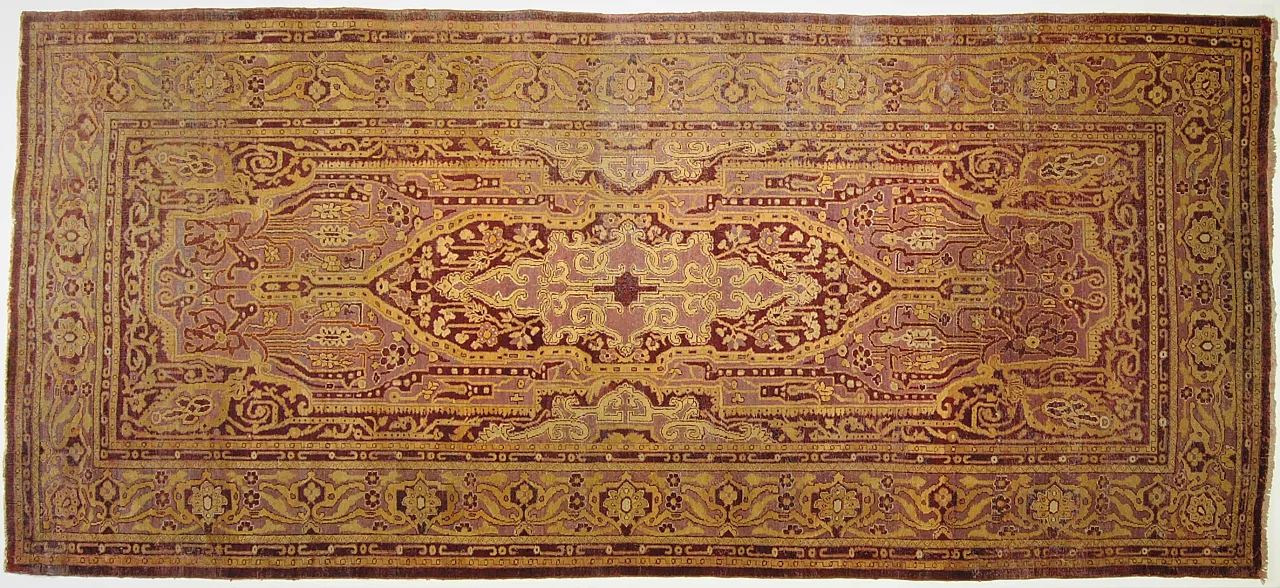 Tappeto orientale antico nei toni del rosso e ocra, '800 1