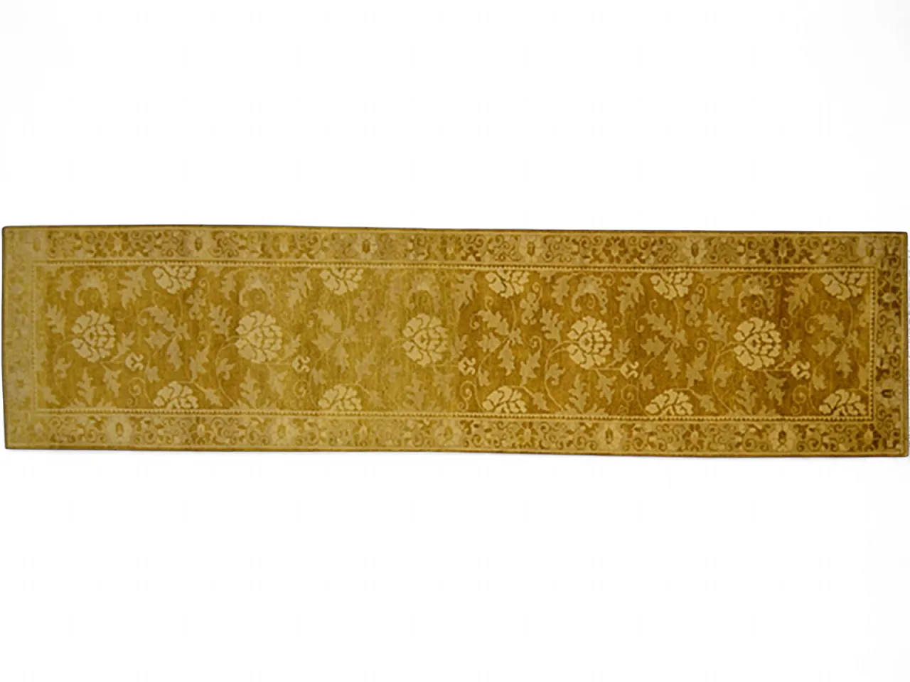 Floral lotus Patterned Ocre Runner Rug, 19th century 4