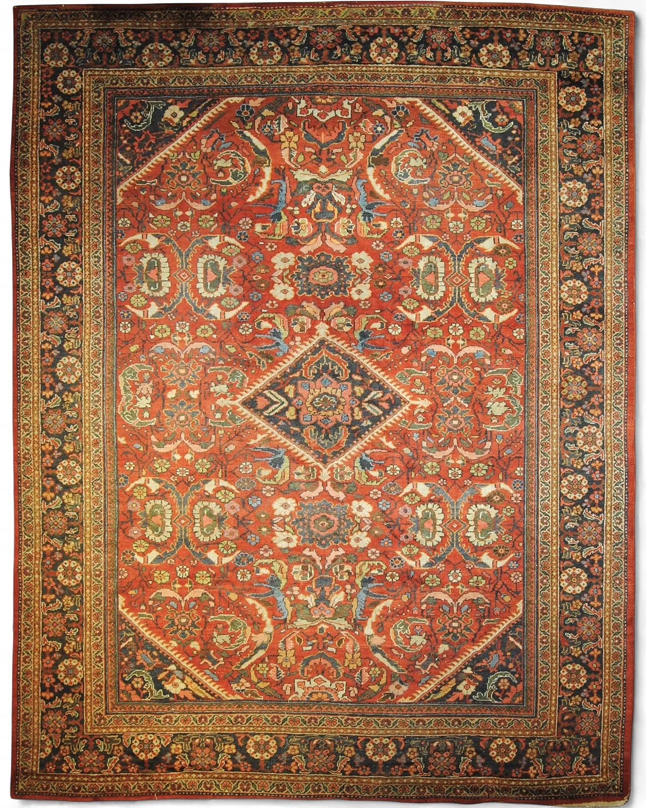 Tappeto persiano antico Heriz in rosso e ocra, '800 4