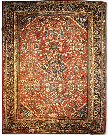 Tappeto persiano antico Heriz in rosso e ocra, '800