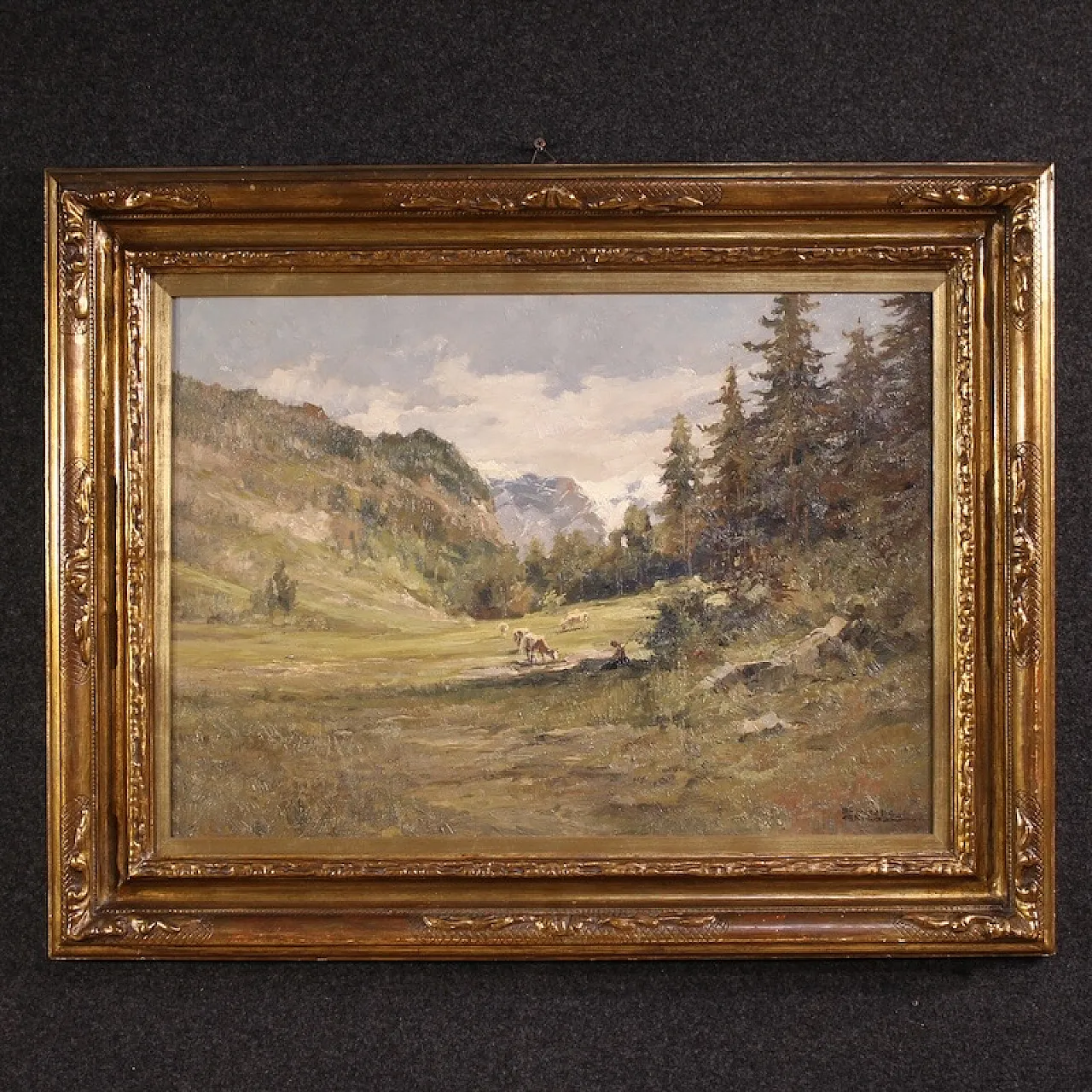 Italian landscape painting signed Giuseppe Gheduzzi from the 20th century 1