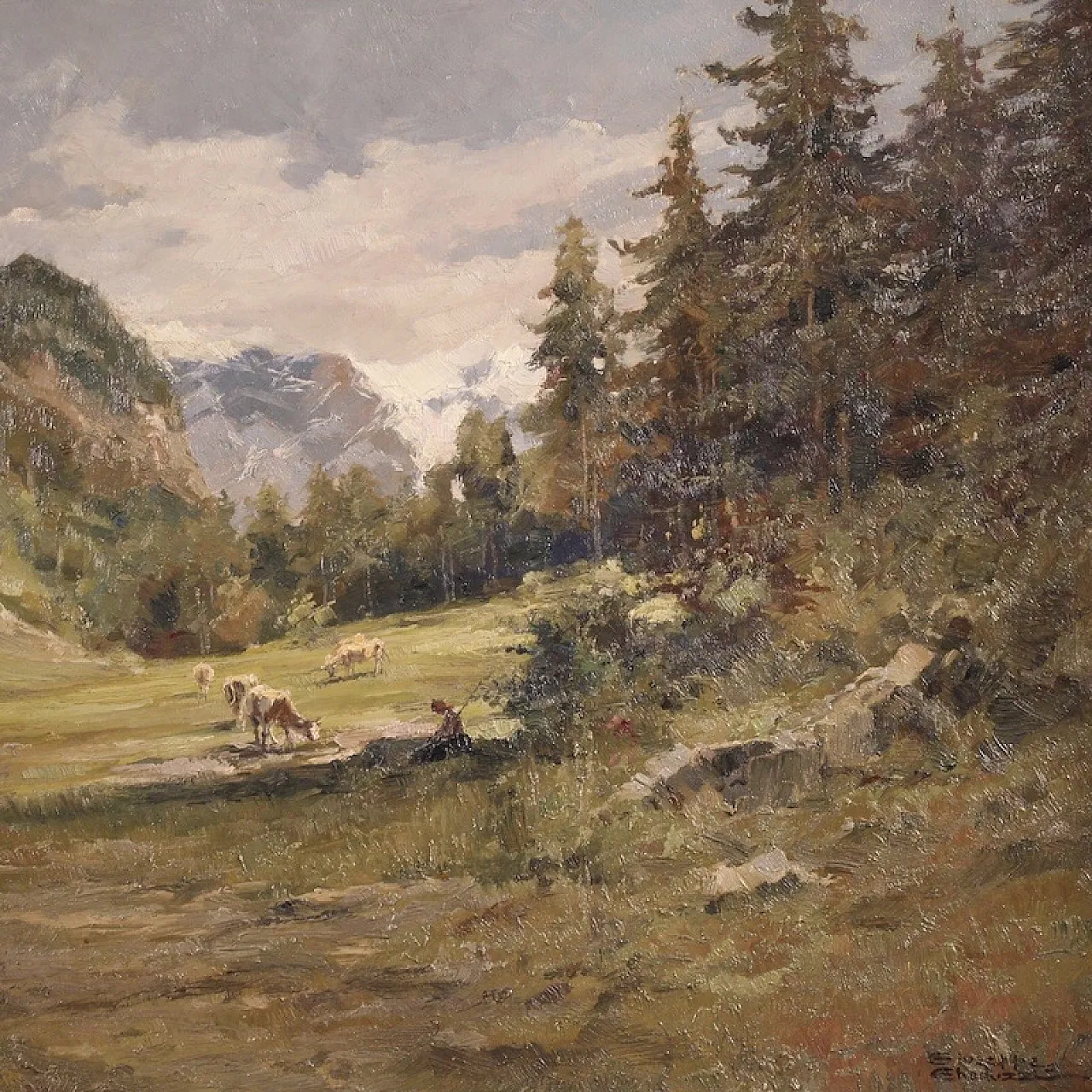 Italian landscape painting signed Giuseppe Gheduzzi from the 20th century 5