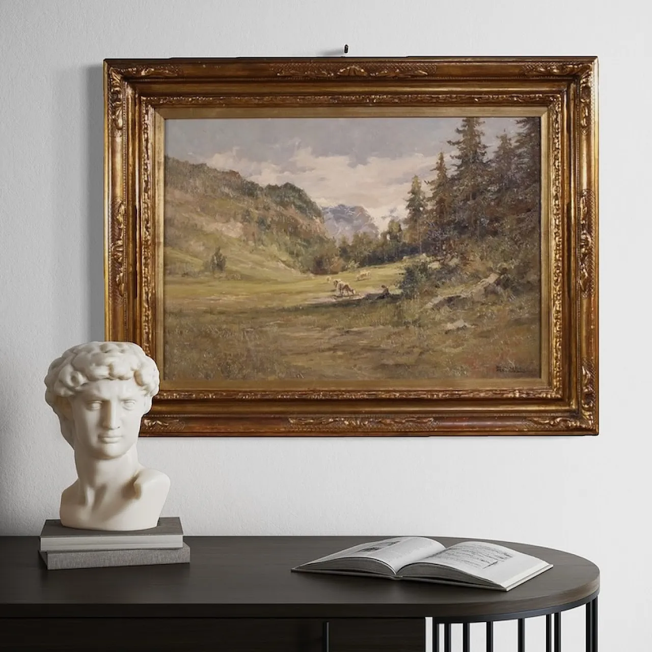Italian landscape painting signed Giuseppe Gheduzzi from the 20th century 7