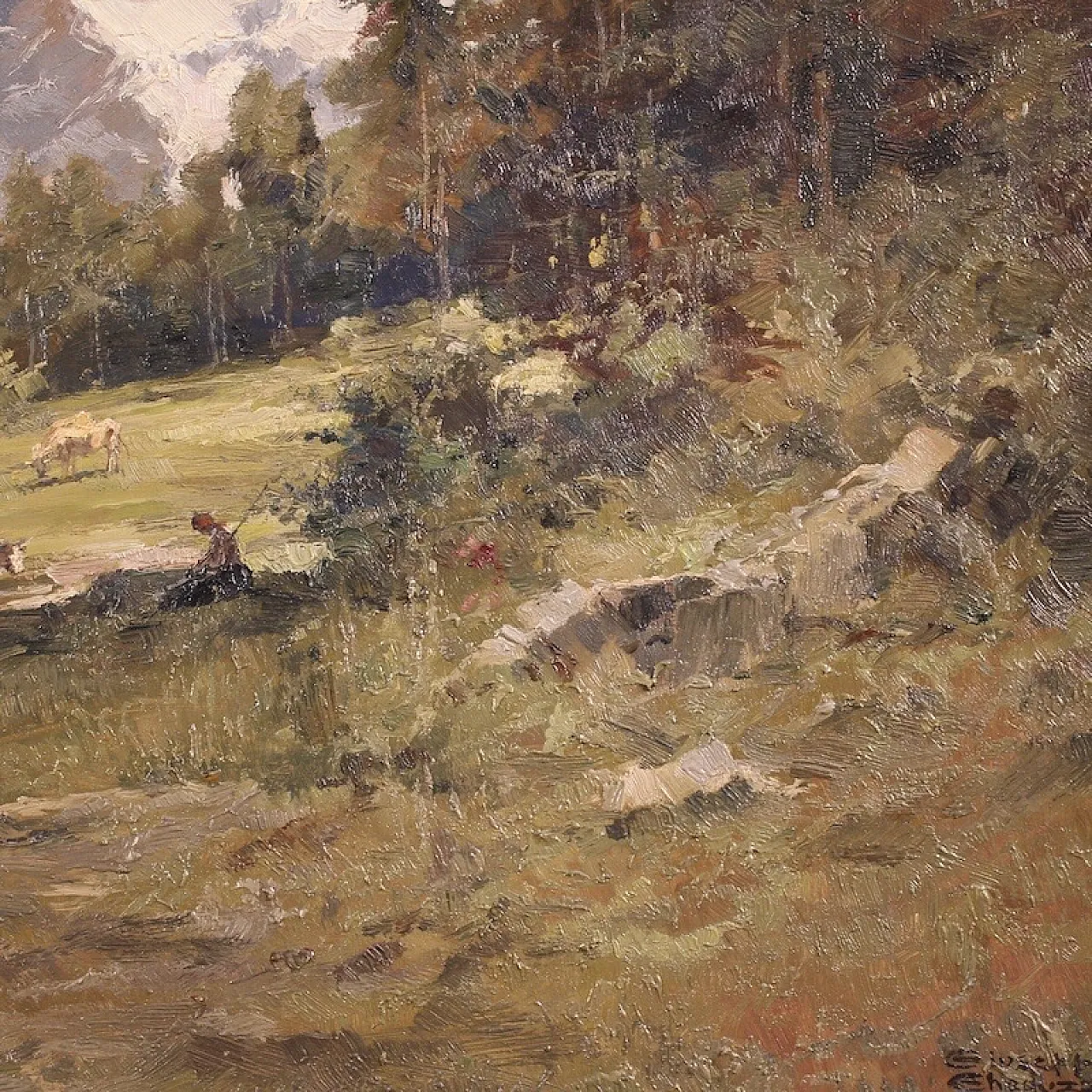 Italian landscape painting signed Giuseppe Gheduzzi from the 20th century 12
