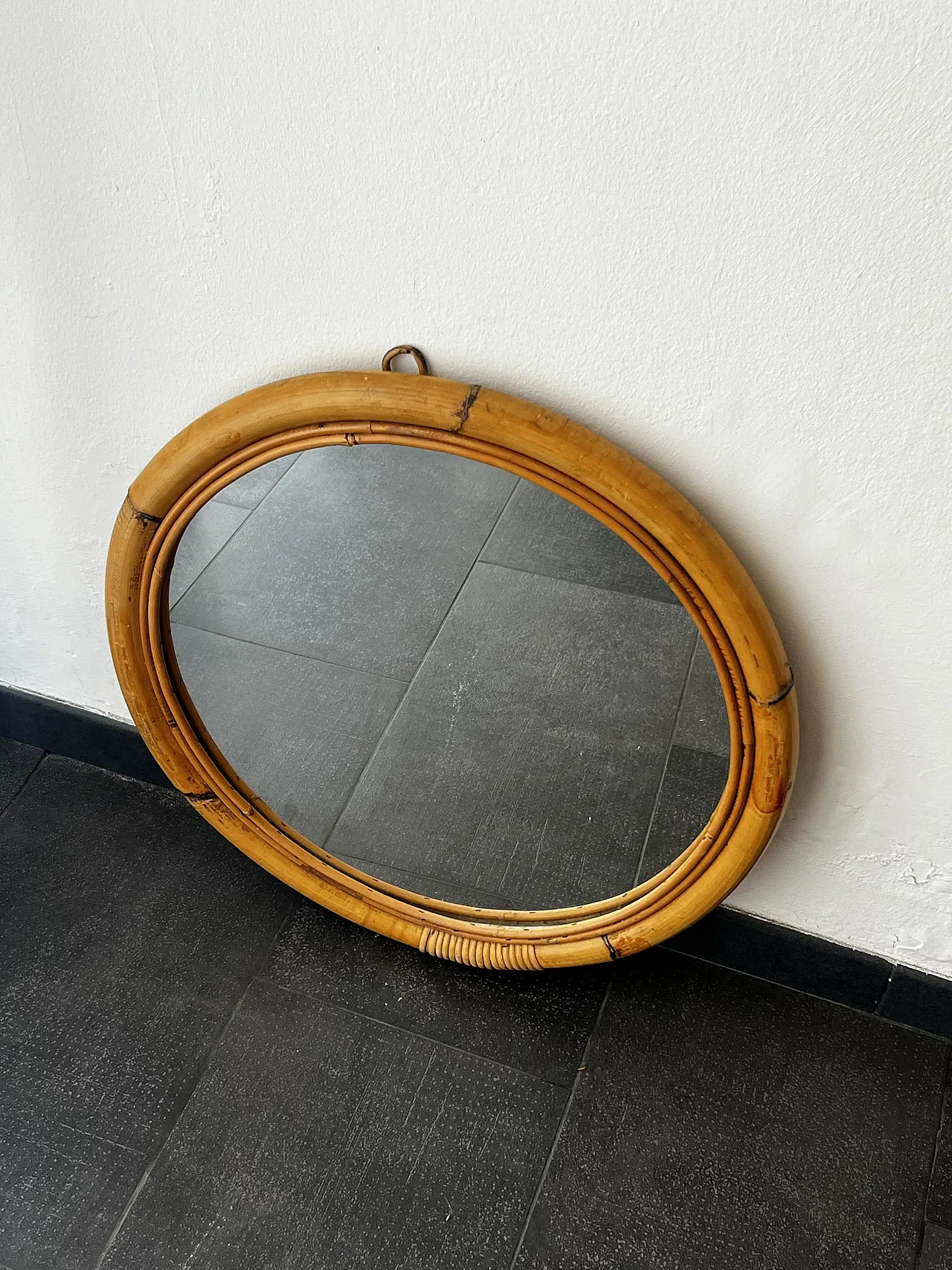 Specchio tondo in bambù e legno 1