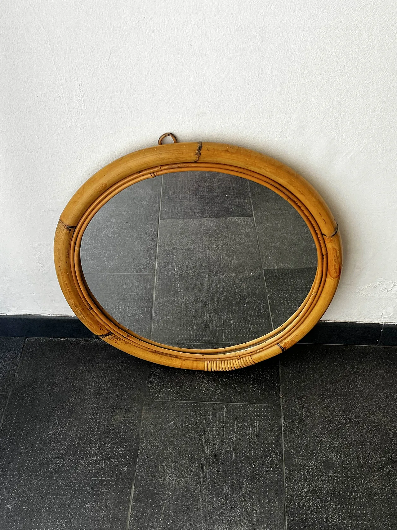 Specchio tondo in bambù e legno 2