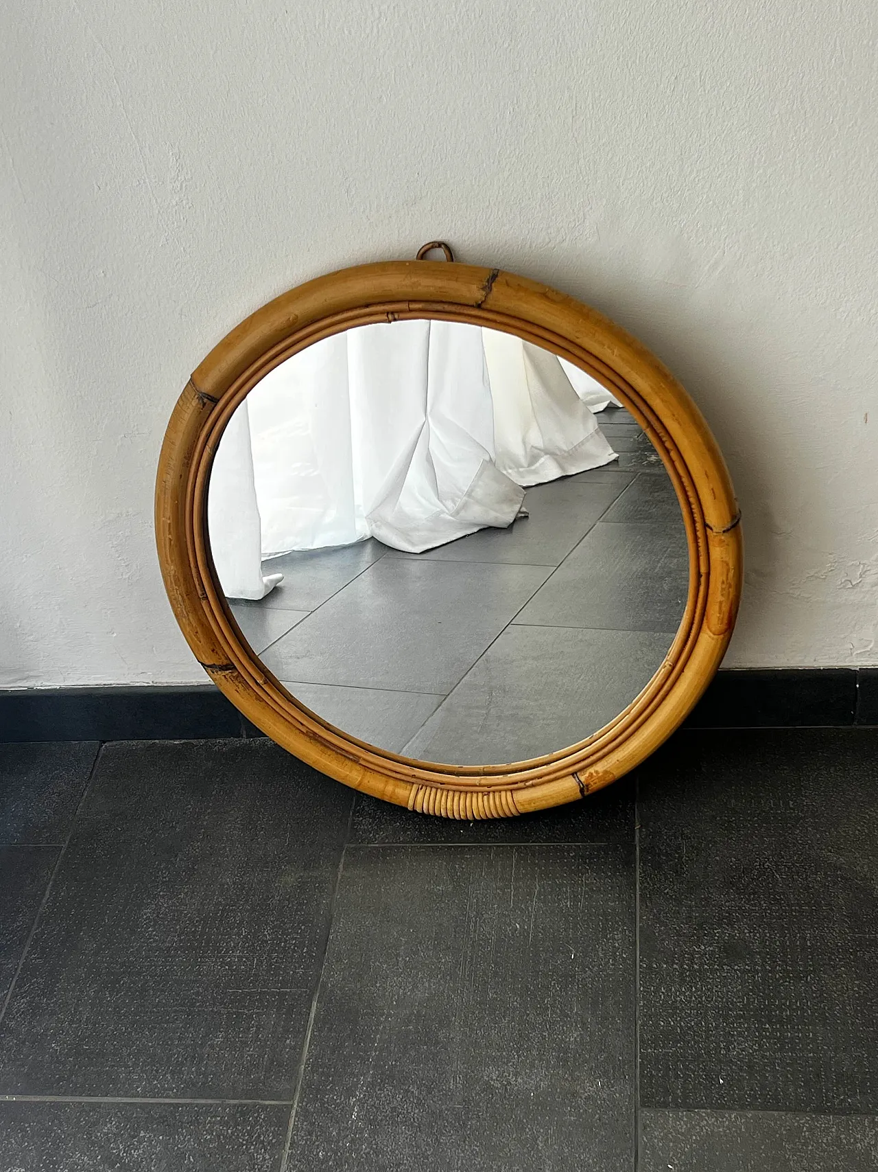 Specchio tondo in bambù e legno 3