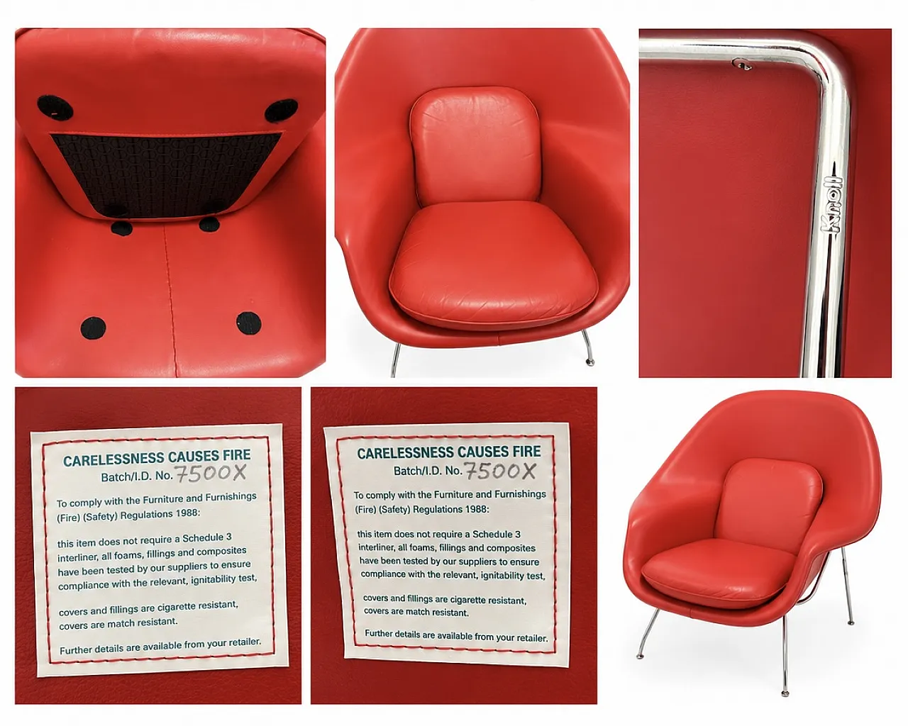 Womb Chair armchair by Eero Saarinen for Knoll red Leather, 2000s 11
