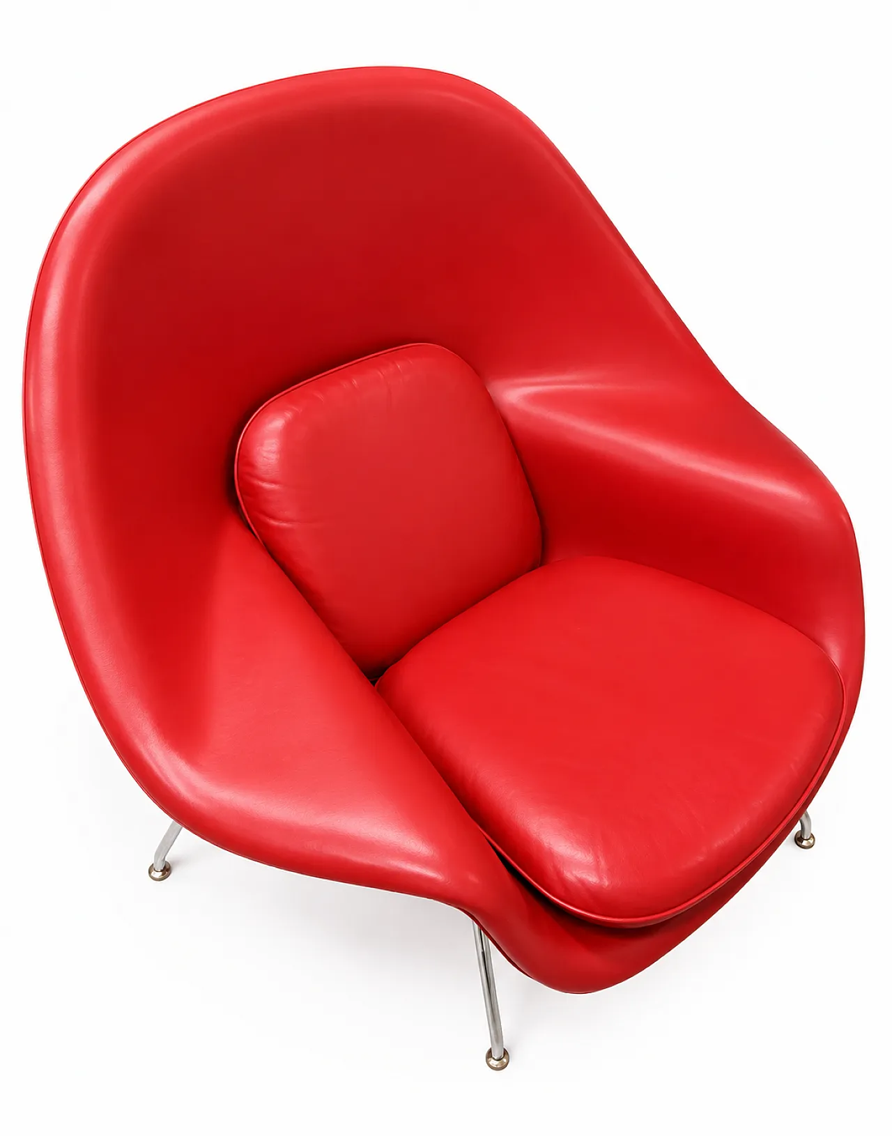 Womb Chair armchair by Eero Saarinen for Knoll red Leather, 2000s 12
