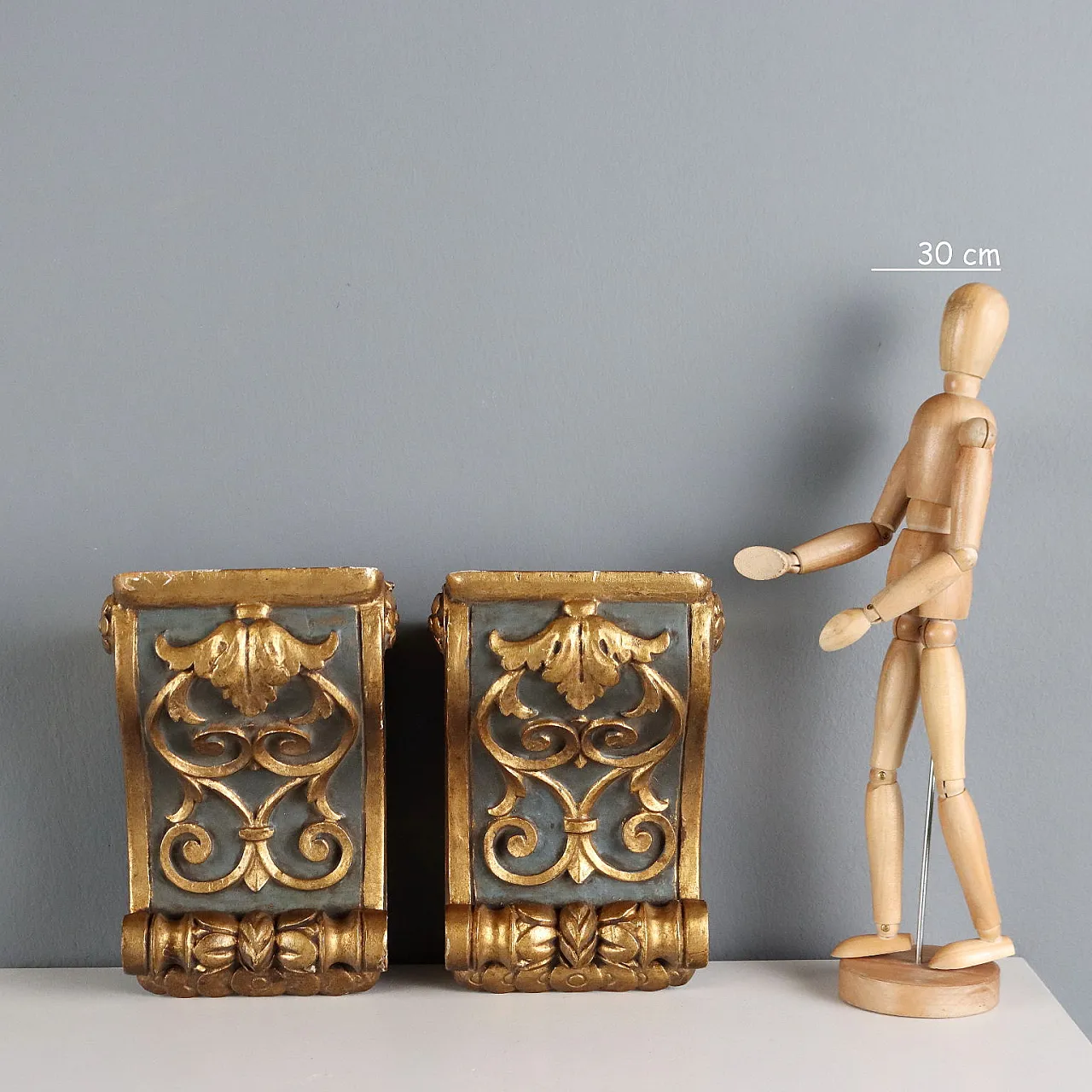 Pair of shelves in gilded wood, 19th century 2