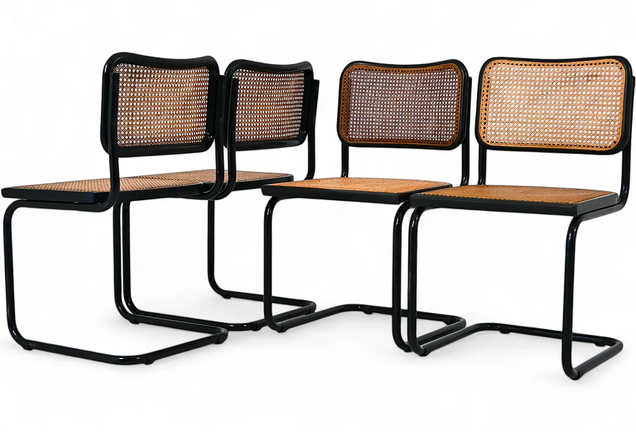 4 Sedie da pranzo All Black stile B32 di Marcel Breuer, anni '90 10