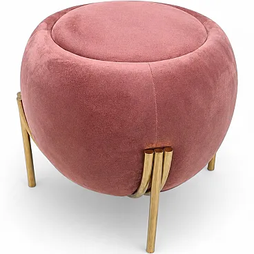 Pouf in velluto rosa vintage, anni '80