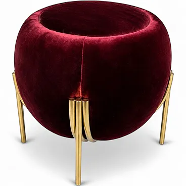 Vintage ruby ​​velvet pouf, 1980s