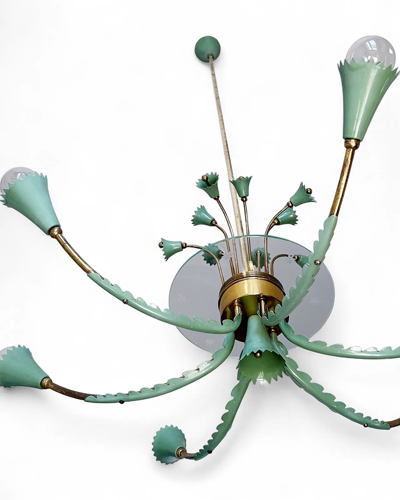 Lampadario in ottone e vetro nello stile di Pietro Chiesa, anni '50 13