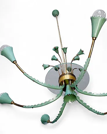 Lampadario in ottone e vetro nello stile di Pietro Chiesa, anni '50