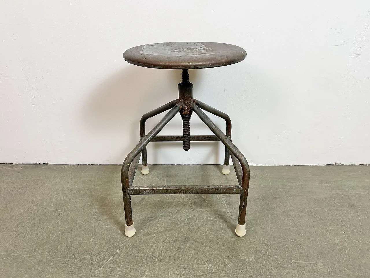 Industrial Iron Height Adjustable Swivel Stool, 1960s 2