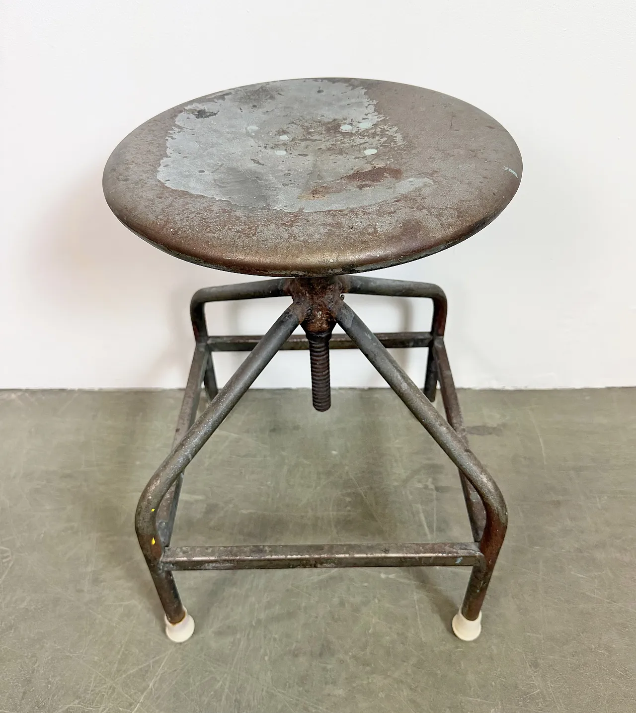 Industrial Iron Height Adjustable Swivel Stool, 1960s 3