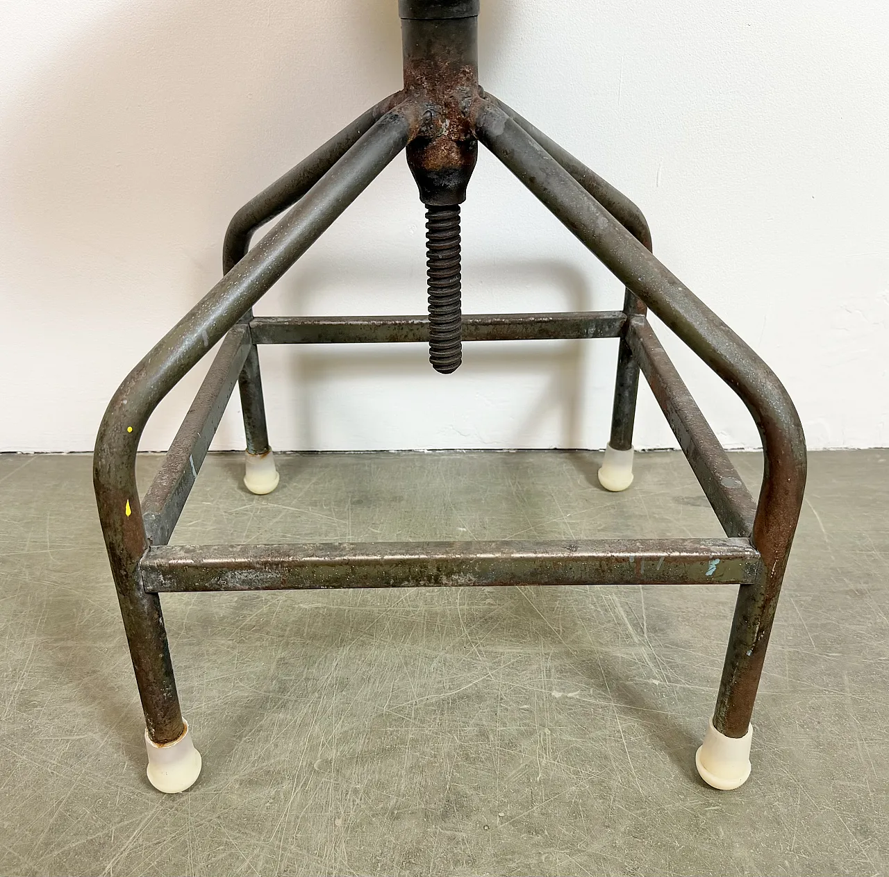 Industrial Iron Height Adjustable Swivel Stool, 1960s 4