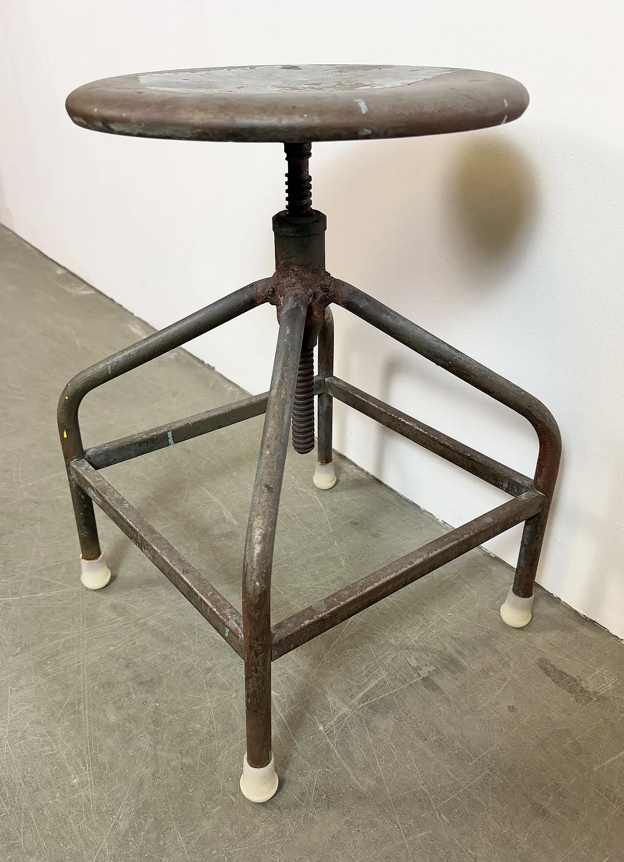 Industrial Iron Height Adjustable Swivel Stool, 1960s 5