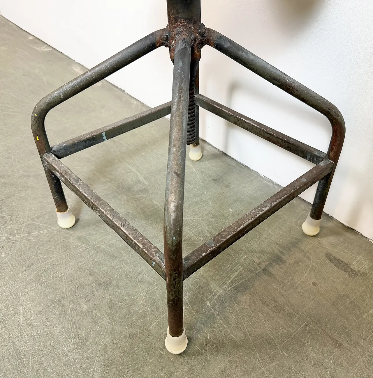 Industrial Iron Height Adjustable Swivel Stool, 1960s 6