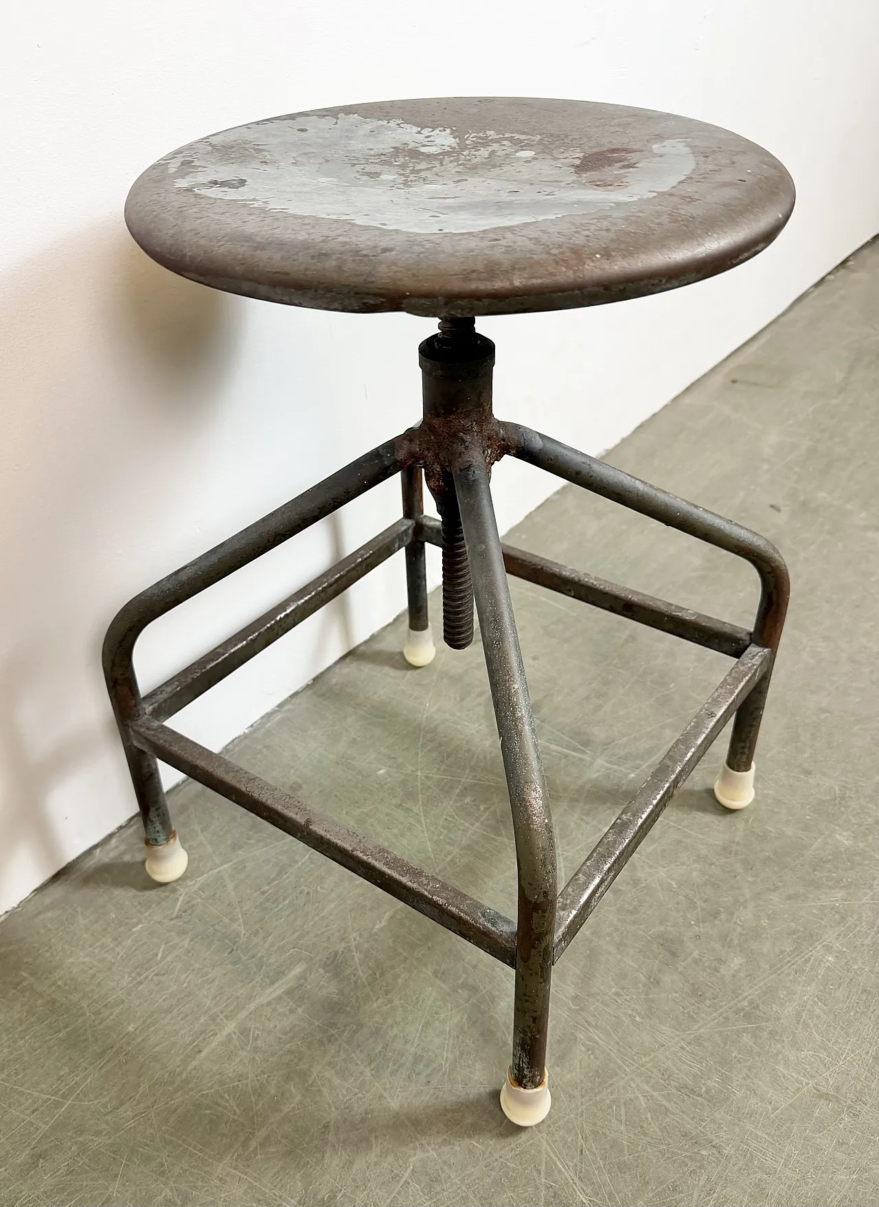 Industrial Iron Height Adjustable Swivel Stool, 1960s 7